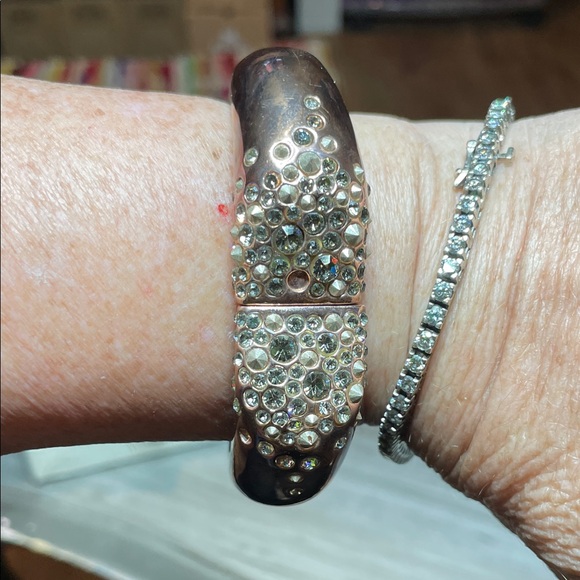 Crystal Pavé Rose Gold Hinged Bangle Bracelet - Picture 4 of 4